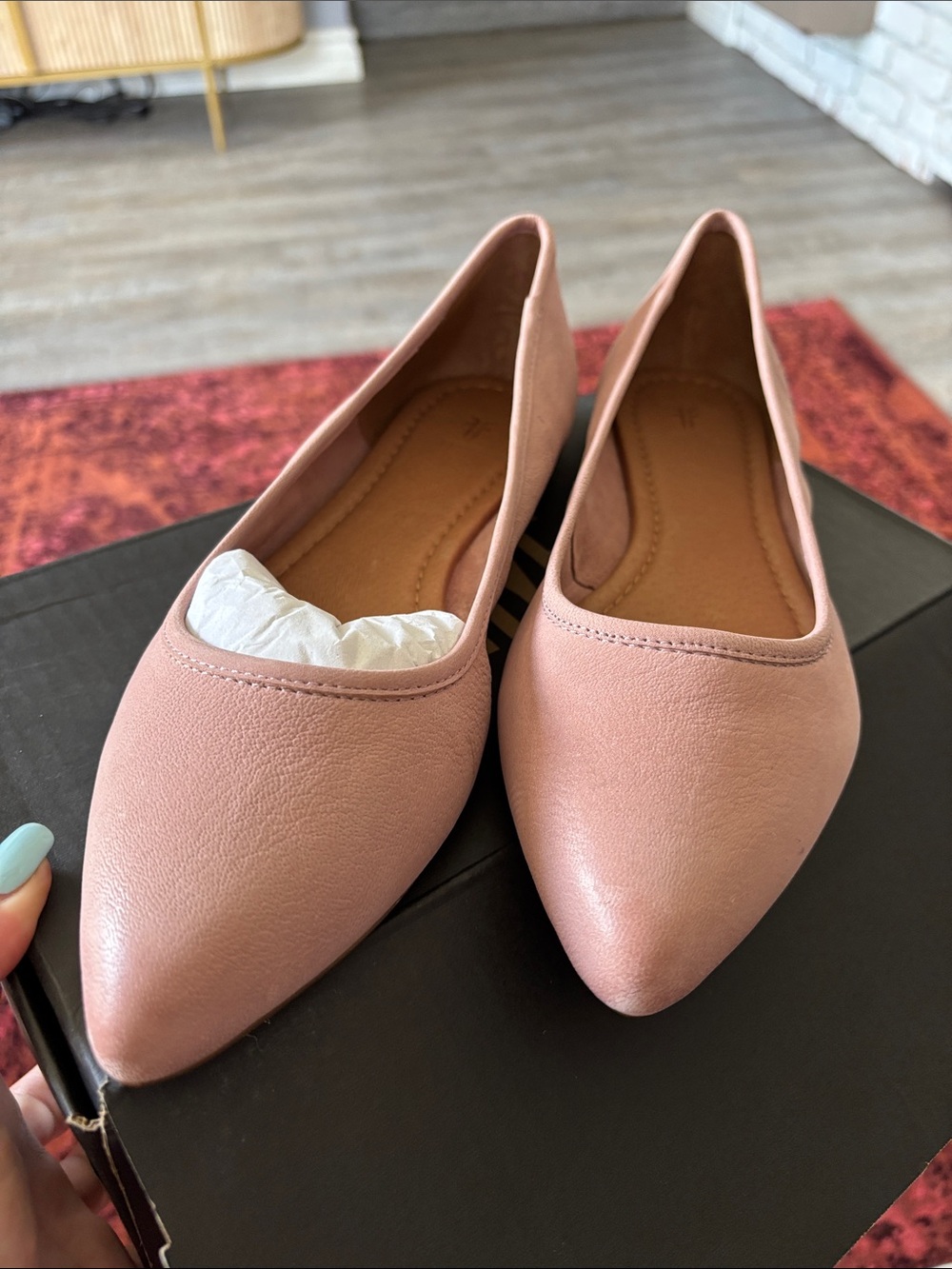 Frye Pointed-Toe Ballet Flats in Dusty Rose